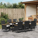 Garden Dining Set with Cushion 9 pcs Black Poly Rattan - Top-Down View
