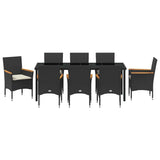 Garden Dining Set with Cushion 9 pcs Black Poly Rattan - Close-Up Angle