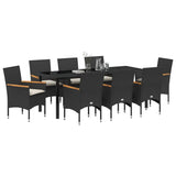 Garden Dining Set with Cushion 9 pcs Black Poly Rattan - Side View