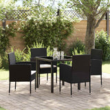 Garden Dining Set with Cushion 5 pcs Black Poly Rattan