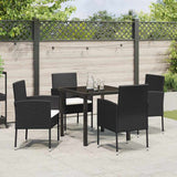 Garden Dining Set with Cushion 5 pcs Black Poly Rattan