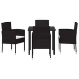 Garden Dining Set with Cushion 5 pcs Black Poly Rattan