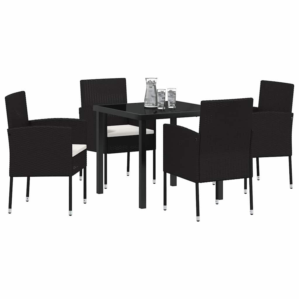 Garden Dining Set with Cushion 5 pcs Black Poly Rattan
