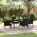 Garden Dining Set with Cushion 5 pcs Black Poly Rattan