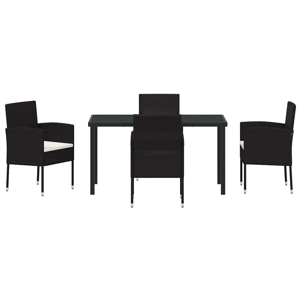 Garden Dining Set with Cushion 5 pcs Black Poly Rattan