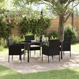 Garden Dining Set with Cushion 5 pcs Black Poly Rattan