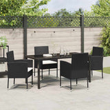 Garden Dining Set with Cushion 5 pcs Black Poly Rattan