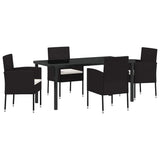 Garden Dining Set with Cushion 5 pcs Black Poly Rattan