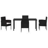 Garden Dining Set with Cushion 5 pcs Black Poly Rattan - Close-Up Angle
