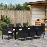 Garden Dining Set with Cushion 9 pcs Black Poly Rattan - Top-Down View