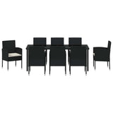 Garden Dining Set with Cushion 9 pcs Black Poly Rattan