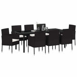 Garden Dining Set with Cushion 9 pcs Black Poly Rattan - Side View