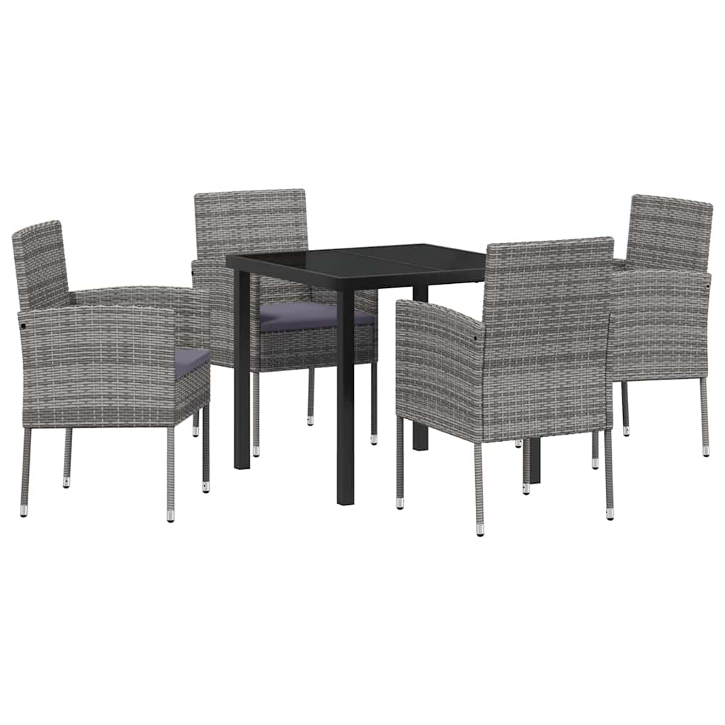 Garden Dining Set with Cushion 5 pcs Grey Poly Rattan