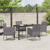 Garden Dining Set with Cushion 5 pcs Grey Poly Rattan - Top-Down View
