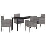 Garden Dining Set with Cushion 5 pcs Grey Poly Rattan - Front View
