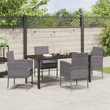 Garden Dining Set with Cushion 5 pcs Grey Poly Rattan