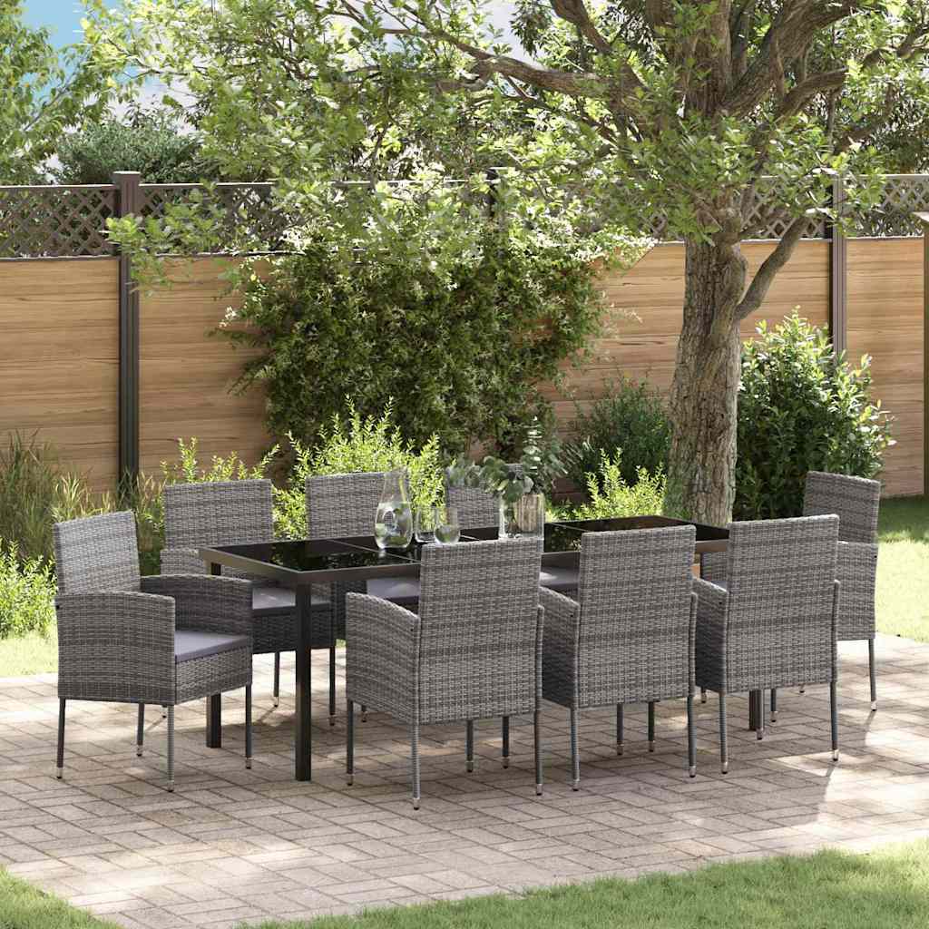 Garden Dining Set with Cushion 9 pcs Grey Poly Rattan