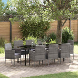 Garden Dining Set with Cushion 9 pcs Grey Poly Rattan