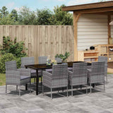 Garden Dining Set with Cushion 9 pcs Grey Poly Rattan - Top-Down View