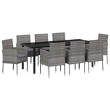 Garden Dining Set with Cushion 9 pcs Grey Poly Rattan - Front View