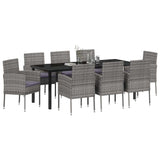 Garden Dining Set with Cushion 9 pcs Grey Poly Rattan