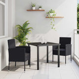 Garden Dining Set with Cushion 3 pcs Black Poly Rattan