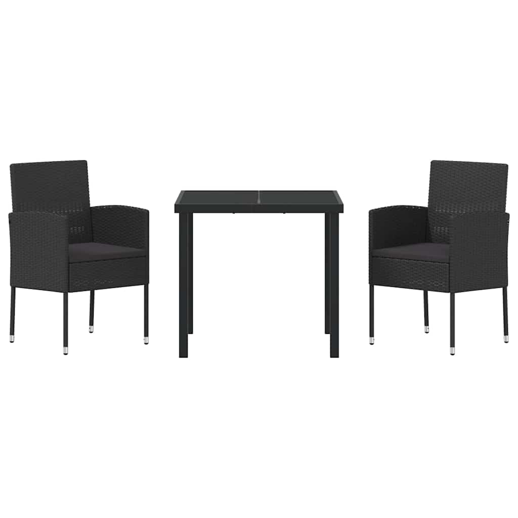 Garden Dining Set with Cushion 3 pcs Black Poly Rattan