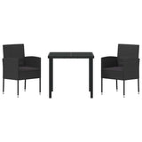 Garden Dining Set with Cushion 3 pcs Black Poly Rattan - Close-Up Angle