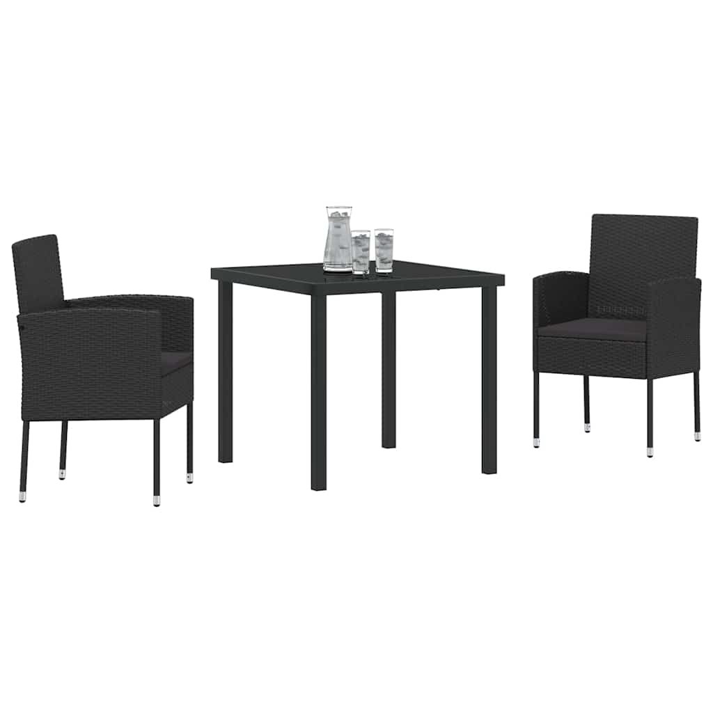 Garden Dining Set with Cushion 3 pcs Black Poly Rattan