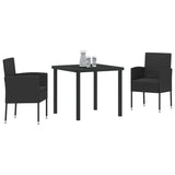Garden Dining Set with Cushion 3 pcs Black Poly Rattan - Side View