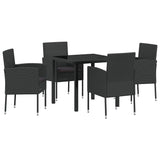 Garden Dining Set with Cushion 5 pcs Black Poly Rattan - Front View
