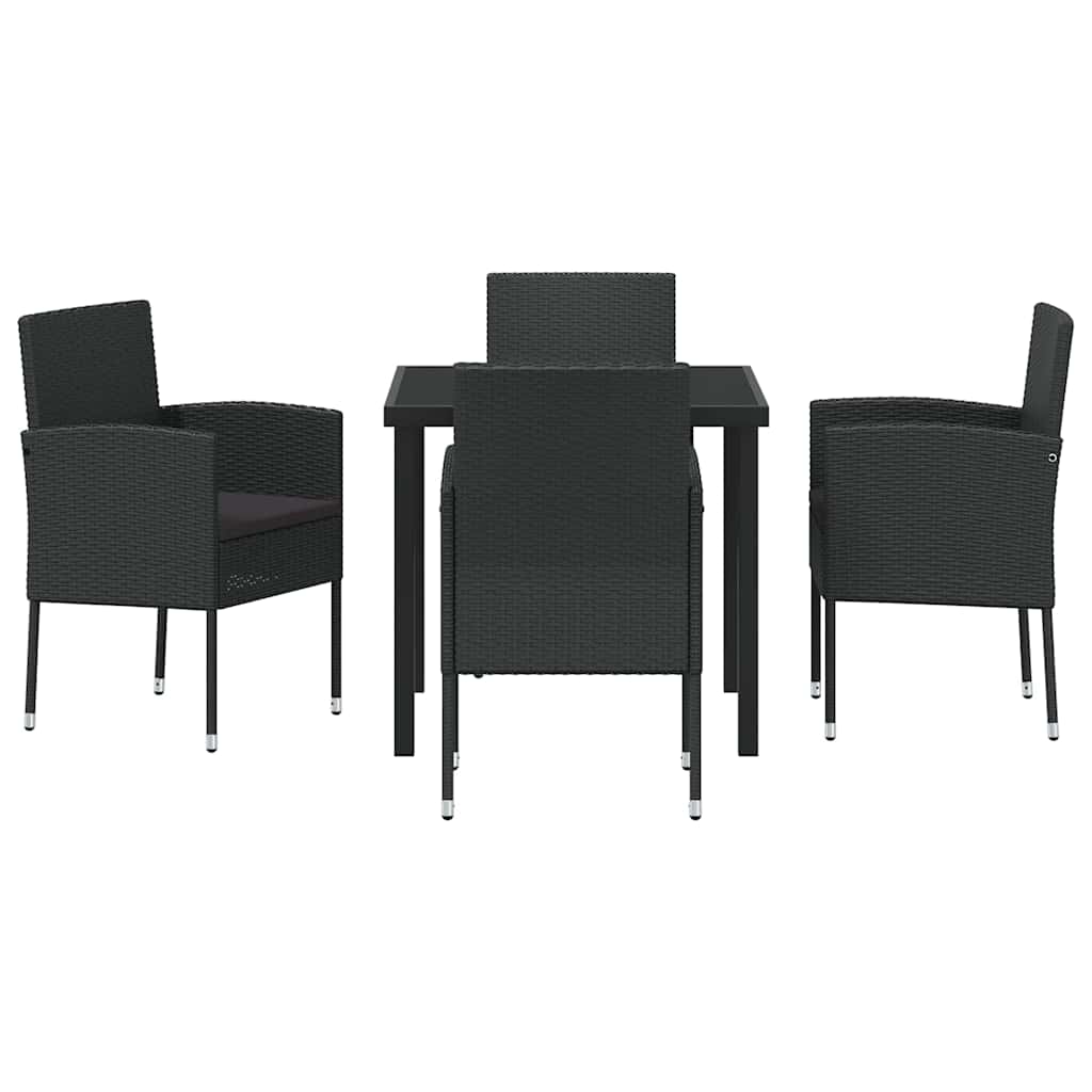 Garden Dining Set with Cushion 5 pcs Black Poly Rattan