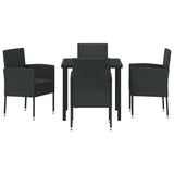 Garden Dining Set with Cushion 5 pcs Black Poly Rattan