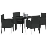 Garden Dining Set with Cushion 5 pcs Black Poly Rattan