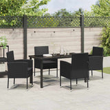 Garden Dining Set with Cushion 5 pcs Black Poly Rattan