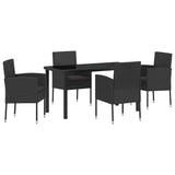 Garden Dining Set with Cushion 5 pcs Black Poly Rattan