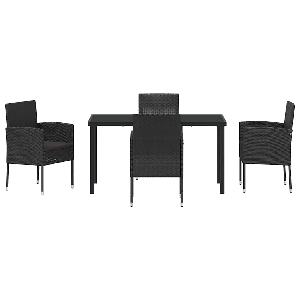 Garden Dining Set with Cushion 5 pcs Black Poly Rattan