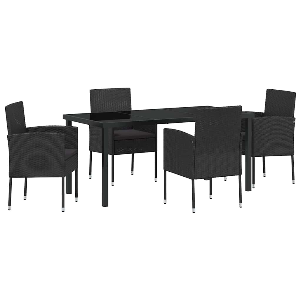 Garden Dining Set with Cushion 5 pcs Black Poly Rattan