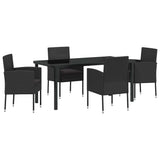 Garden Dining Set with Cushion 5 pcs Black Poly Rattan
