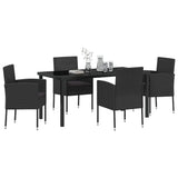 Garden Dining Set with Cushion 5 pcs Black Poly Rattan