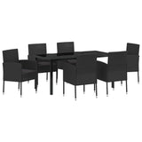 Garden Dining Set with Cushion 7 pcs Black Poly Rattan