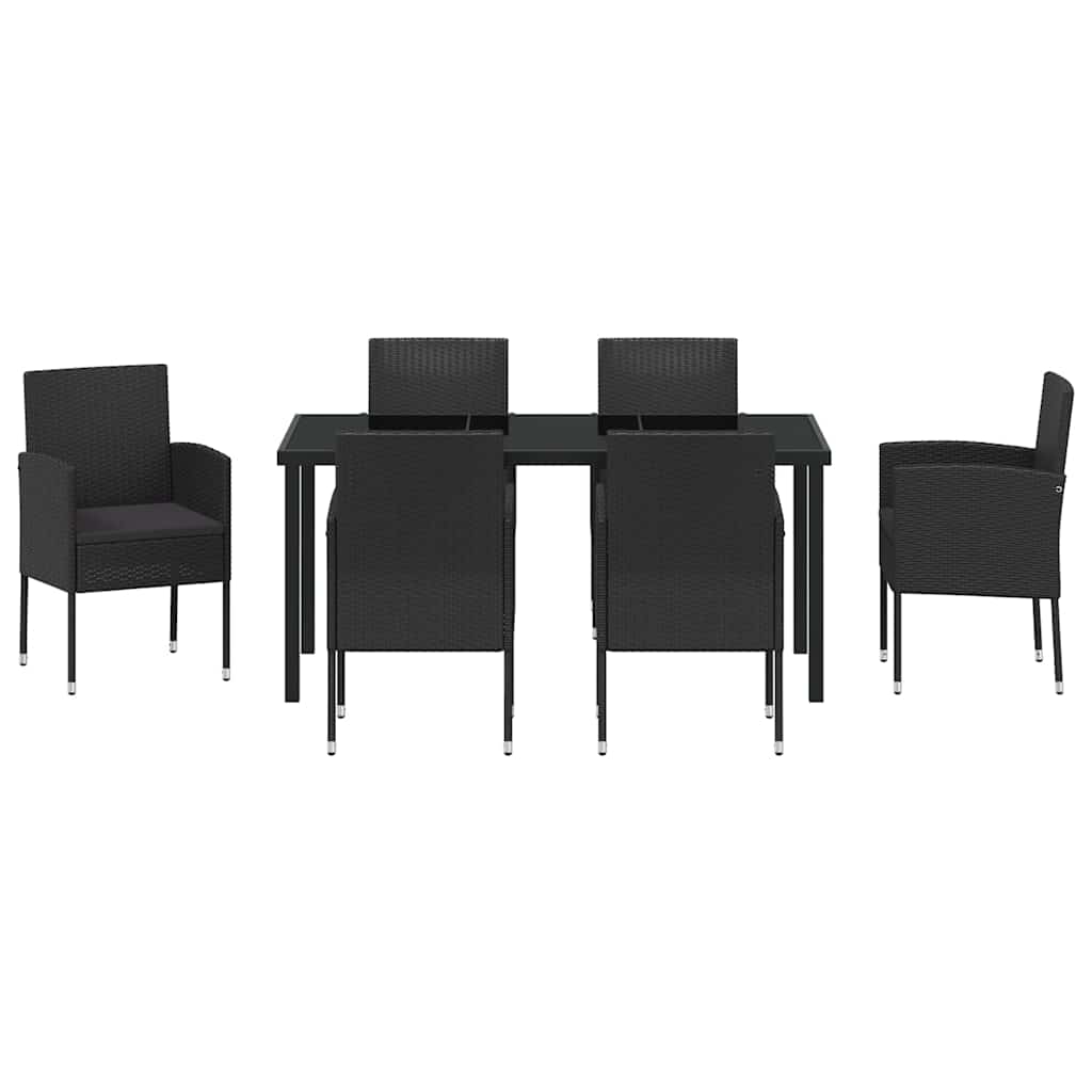Garden Dining Set with Cushion 7 pcs Black Poly Rattan