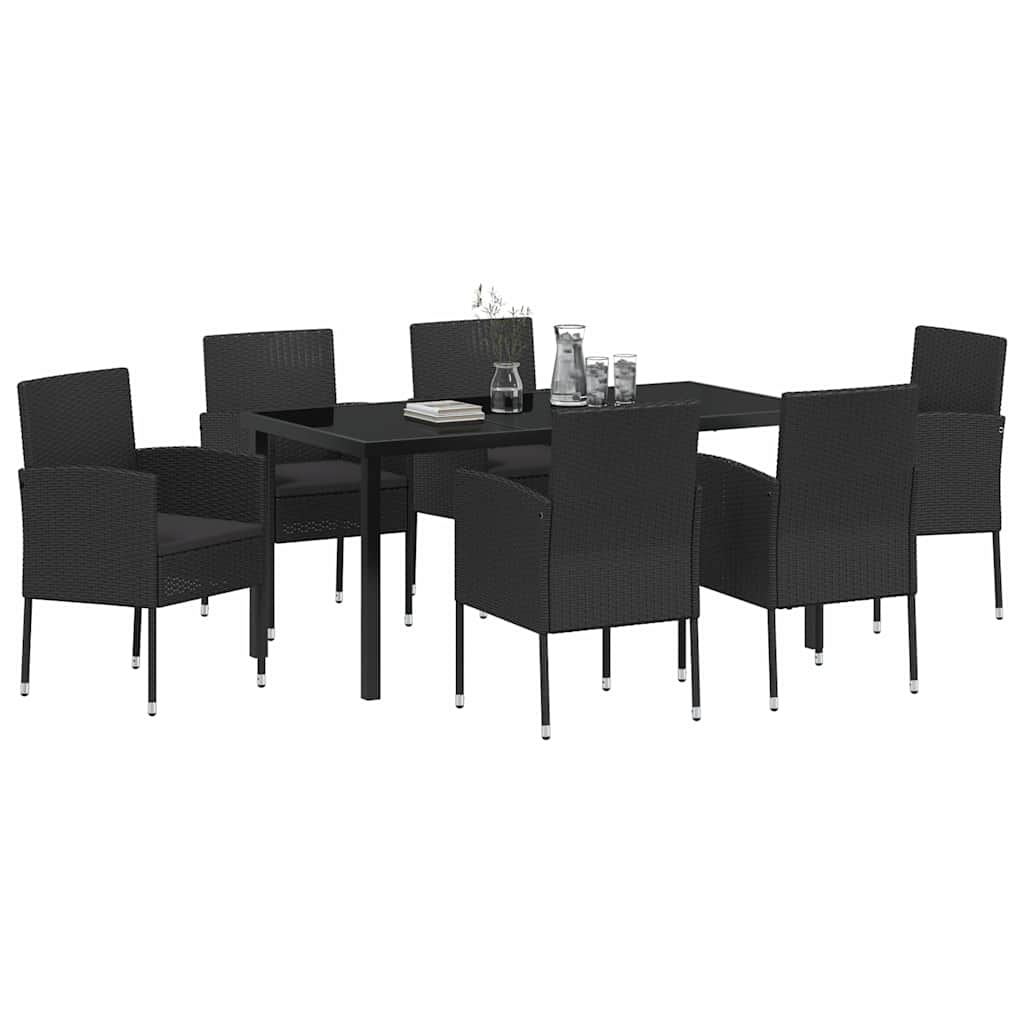Garden Dining Set with Cushion 7 pcs Black Poly Rattan