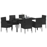 Garden Dining Set with Cushion 7 pcs Black Poly Rattan