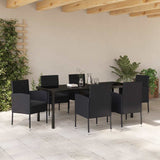 Garden Dining Set with Cushion 7 pcs Black Poly Rattan - Top-Down View