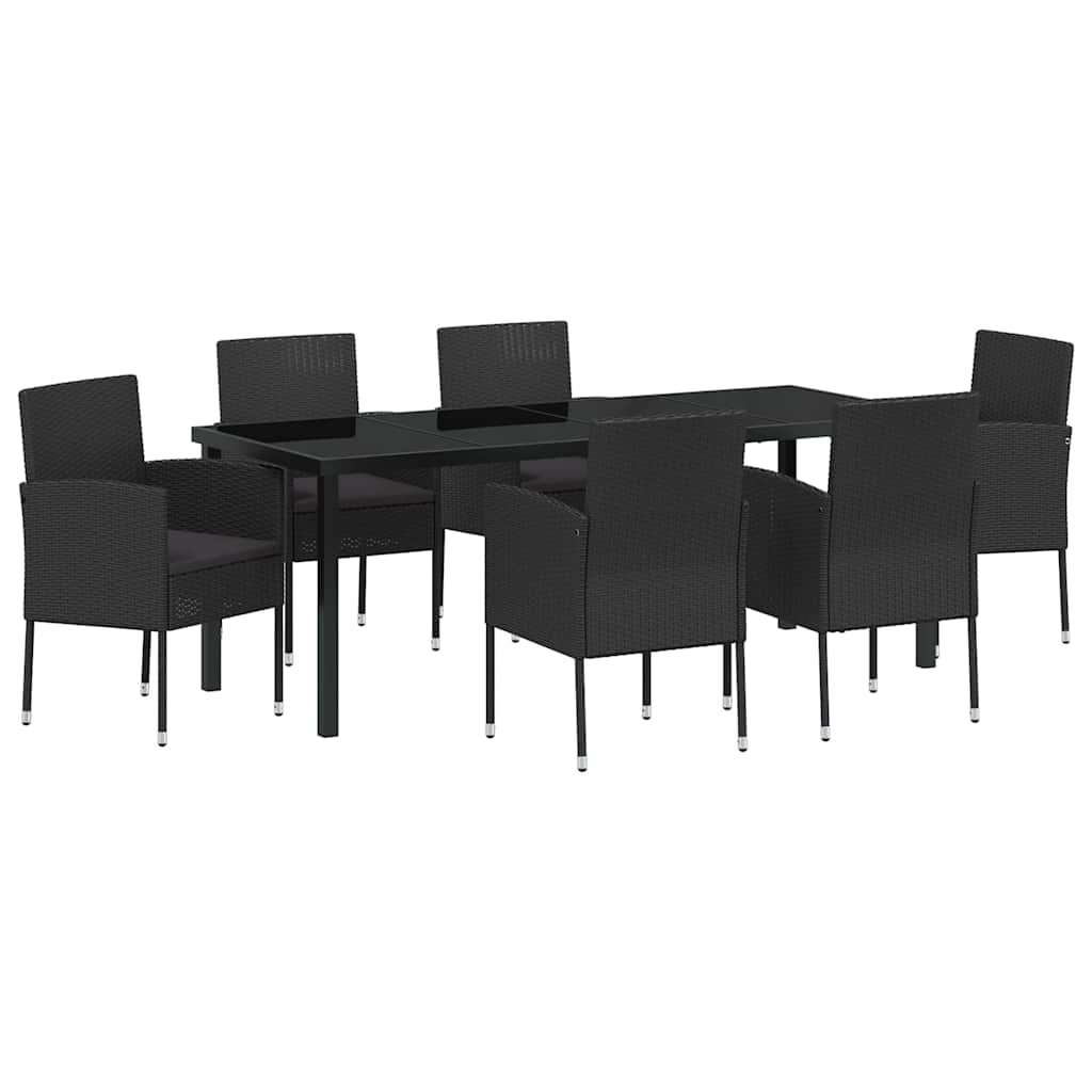 Garden Dining Set with Cushion 7 pcs Black Poly Rattan