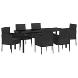 Garden Dining Set with Cushion 7 pcs Black Poly Rattan - Front View