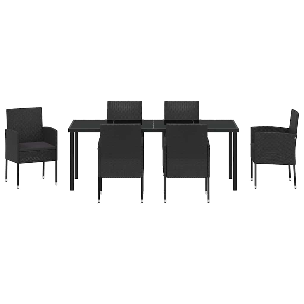 Garden Dining Set with Cushion 7 pcs Black Poly Rattan