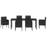 Garden Dining Set with Cushion 7 pcs Black Poly Rattan