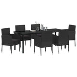 Garden Dining Set with Cushion 7 pcs Black Poly Rattan
